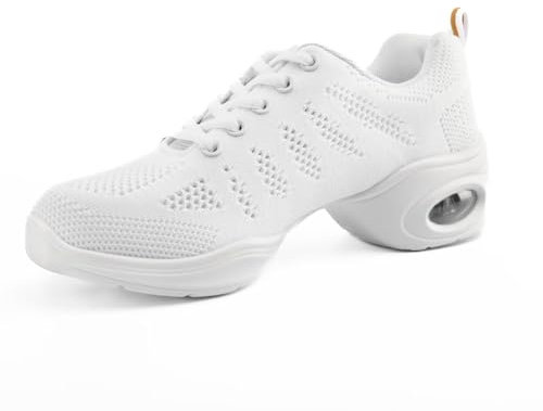Asyusyu Tanzsneaker Damen Tanzschuhe Schnüren Jazz Tanzschuhe mit Luftkissen for Damen Herren Cheerleader Zumba-Weiss, 38EU