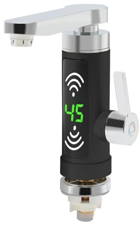 Elektrischer Wasserhahn, Sofortiger Heißwasserhahn – 3000W Schnellheizung, 360° drehbar, LED-Temperaturdisplay, spritzwassergeschützt (Schwarz/Silber) – Ideal für Küche & Bad