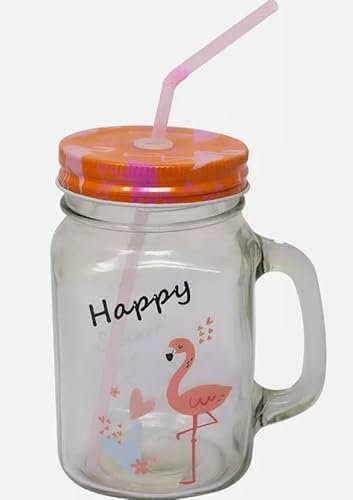 BARGAINS-GALORE Flamingo Masonry Drink Jar - The Lower The Latitude Retro Glass Jam Jar, With Straw, Lid Novelty | Xmas Gift, Summer Fruits, Juice, Cool Drinks | Beverage