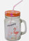 BARGAINS-GALORE Flamingo Masonry Drink Jar - The Lower The Latitude Retro Glass Jam Jar, With Straw, Lid Novelty | Xmas Gift, Summer Fruits, Juice, Cool Drinks | Beverage