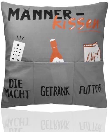 volumoon 45 x 45cm Kissenbezug, Zierkissenbezug mit 3 Taschen für Bier, Die Macht und Snacks, Lustige Kissenhülle, Männerkissen Geschenk, Kissenbezug zum Befüllen für Männer,Papa zum Geburtstag,Vatert