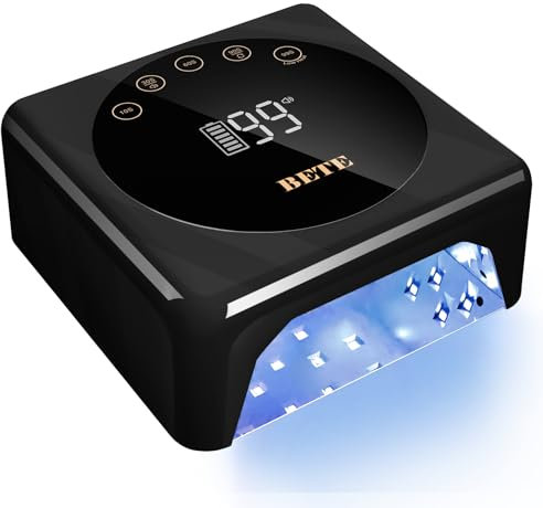 BETE LED-Nagelhärter, kabellos, 78 W, wiederaufladbar, UV-Nageltrockner mit Infrarot-Sensor und LCD-Anzeige, tragbarer Nageltrockner mit 5 Zeiteinstellungen