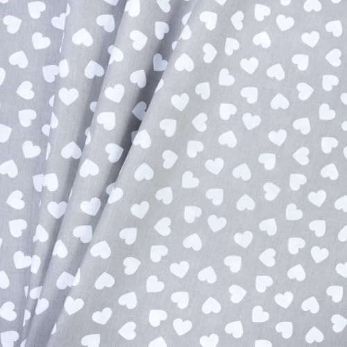 Fabreco - Baumwollstoff Meterware - 220g/lfm | Stoff Meterware mit Muster: Herzen grauer Hintergrund | Weich, langlebig & hautfreundlich