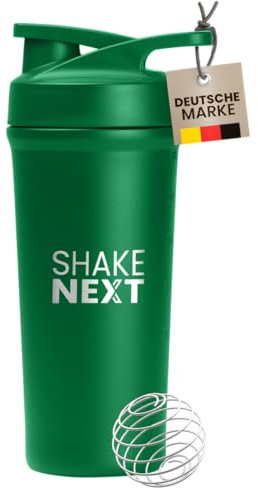 ShakeNext Shaker en acier inoxydable [nouvelle introduction] – Gourde avec boule mixte, 700 ml, shaker pour fitness et protéines avec fermeture à pression anti-fuite, design breveté (vert)