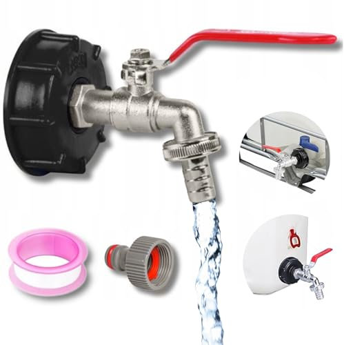 KRUMAD Kugelhahn 3/4 Zoll, Wasserhahn für Garten und Außenbereich, IBC Zapfventil S60x6, Frostsicher und Korrosionsbeständi, mit Schnellkupplung und 12,5 mm Schlauchanschluss, Messing Vernickelt