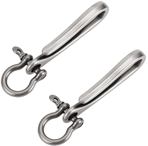 WADORN 2Pcs Fish Hook Keychain Metal Belt Clip Wallet Holder Key Rings Antique Silver U Shape Hook Retro Key Chain Pocket Clip with Shackle Car Keychain for Men Women Wallet Chain Accessory