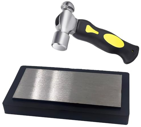Steel Bench Block Flat Anvil Jewelers Tool with Tough Rubber Block,Jewelry Stamping Hammer, Jewelry Metal Stamping Tools for Jewelry Making & Metal Stamping (Rectangle)