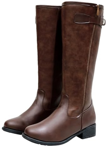 ANUFER Uomo Bello Gambaletto Alto Stivali da Equitazione Cerniera Laterale Patchwork Pelle PU Stivali da Cavaliere SN0706299 Caffè EU44