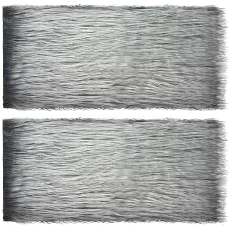 2 Stück Kunstfell zum Basteln, 50 x 25 CM Kunstpelz Fellstoff, Quadratisch Plüsch Pelz Stoff für Weihnachten Dekoration, Zwergenbart, Santa Hair, Cosplay Kostüme, DIY Basteln (Grau)