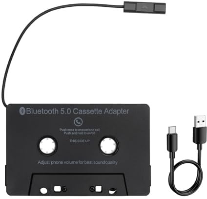 VOSSOT Bluetooth Kassette Auto Adapter, Kabelloser Kassettenadapter mit Bluetooth 5.0 KFZ-Kassettenadapter Freisprechen HD Audioformate – Für Autoradio Heimsysteme Retro-Kassettenspieler