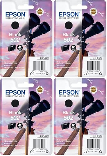 Epson 502 Black Binoculars Genuine Ink Cartridge, Standard (Pack of 4)