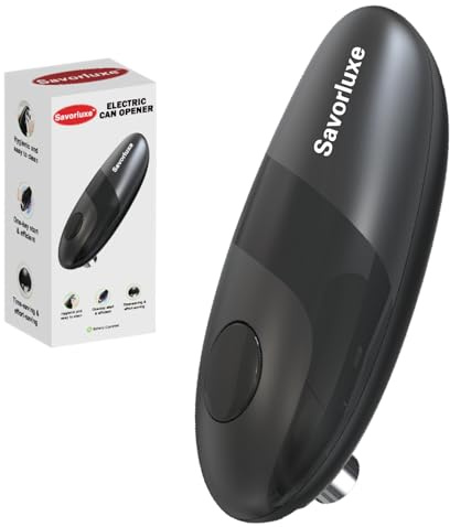 Savorluxe Electric Can Opener | One Touch Hands-Free Tin Opener | Smooth Edge No Sharp Edges | Safe for Seniors, Arthritis & Chefs | Automatic Kitchen Gadget | Black
