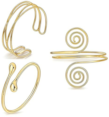 FANCYWUXI 3 Stück Oberarmreif Gold Set,Minimalistische Spule Oberes Armband | Verstellbar Geschichteter Armreifen Oberarm Damen Armreif Stapelbarer Schmuck Für Partys Und Besondere Anlässe