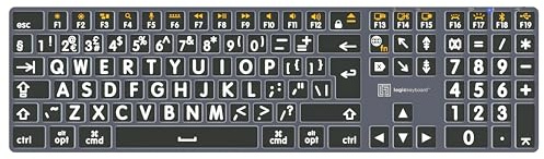 LOGICKEYBOARD 'Titan' Wireless Backlit with Large Print • White Letters on Black Keys • Made for macOS & iPadOS • p/n LKB-LPWB-TM-UK