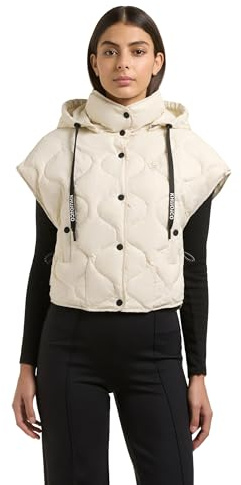 khujo Damen leichte Steppweste ärmellose kurze Übergangsjacke mit Stehkragen und abnehmbarer Kapuze Ninga XS-XXL