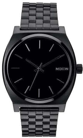 Nixon Time Teller Herrenuhr Analog Quarz mit Edelstahl Armband All Schwarz