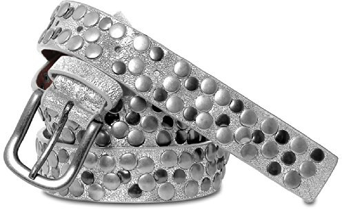 Caspar GU224 Damen Vintage Nietengürtel, Gürtelgröße:90, Farbe:silber metallic