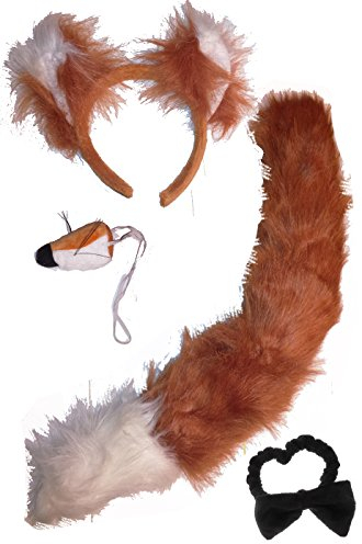 Faschingskostüm Damen Fuchs-Set (Schwanz, Haarreif, Nase, Fliege) (rot-braun)