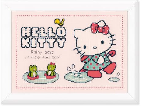 Vervaco Zählmuster Spaß im Regen Zählmusterpackung-Stickpackung im gezählten Kreuzstich, Baumwolle, Hello Kitty: Rainy Days, 34 x 24cm, PN-0151913