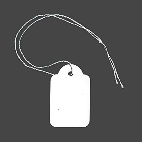 POKORNYS - 100 blanko Preisetiketten mit Faden (25 x 39 mm) weiß I Etiketten zum Beschriften I Preisschilder aus Karton mit Baumwollfaden I Anhänger, Hängeetikett & Geschenkanhänger für Kleidung uvm.