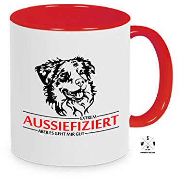 siviwonder Tasse Kaffeebecher Australian Shepherd AUSSIEFIZIERT INFIZIERT Hund rot Geschenk für Kaffeetrinker Hundebesitzer Büro lustige Tasse Becher für Hunde Fans Geschenkidee