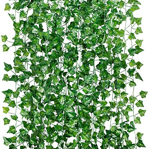 GPARK 12 Pack / Each 82 inch, Artificial Ivy Garland Fake Leaf Plants Vine , Flowers Hanging for Wedding Party Home Garden Kitchen Office Outdoor Greenery Wall Decor Green