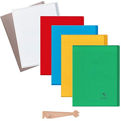 Lot de 5 Cahiers Koverbook 2 en 1-24 x 32 cm 48 pages Clairefontaine + 1 Règle Marque-page en Bois Blumie