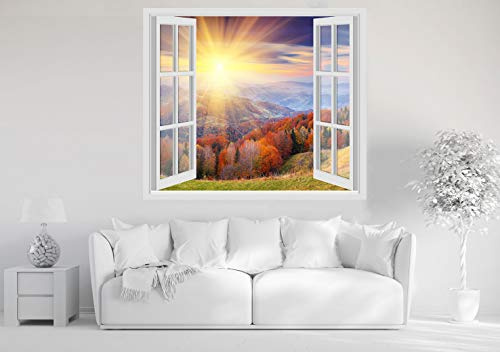 Wandtattoos Fenster - SONNENUNTERGANG SCHÖNE SUN RAYS - 60x70 cm Wandaufkleber 3D Wand Wand