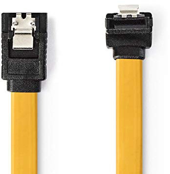 NEDIS SATA Cable, 7-Pin SATA Female to Female, 1.0m Flat Design, Angled 90° and Straight Locking Connectors, 6 Gb/s Speed - Yellow PVC Internal Cable