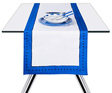 Excelsa Ocean Tischläufer, Baumwolle, Weiß und Blau, 45x140