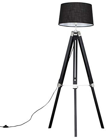 MiniSun | Modern Black Wood and Silver Chrome Tripod Floor Lamp with a Black Tapered Shade | Floor Lamps & Torchieres, Home Décor & Improvement Essential