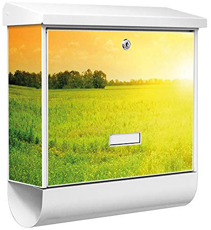 banjado® Burgwächter Briefkasten Weiß 38x39x12cm mit Motiv Guten Morgen/Briefkasten mit Zeitungsfach/Briefkasten mit Zeitungsrolle/Postkasten inkl. Montagematerial & 2 Schlüsseln