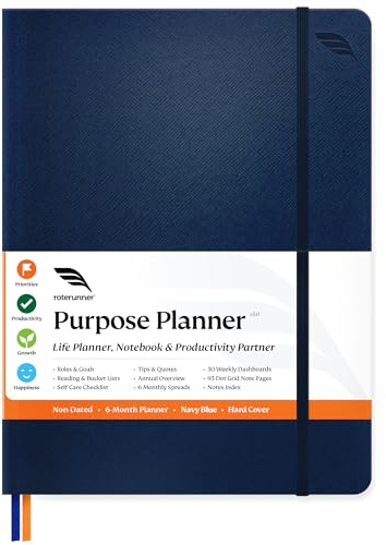 Zweckplaner Undatiert Monats-Wochentagebuch 2019-2020 Optimiertes Leben, Zielsetzung & Business Tool für akademische Studenten, Profis, Mütter – Leder Tag Organizer Notizbuch Blue Hard Cover