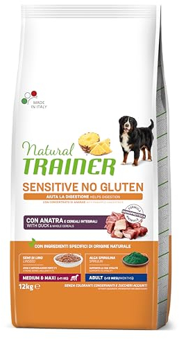 Natural Natural Trainer Sensitive No Gluten Cibo per Cani Adulti con Anatra e Cereali Integrali - 12kg
