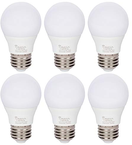 Simba Lighting LED A15 Refrigerator Light Bulbs (6-Pack) 4W 40W Replacement Small for Appliances, Freezers, Ceiling Fans, 120V, E26 Standard Medium Base, Frosted Cover, Not Dimmable, 5000K Daylight