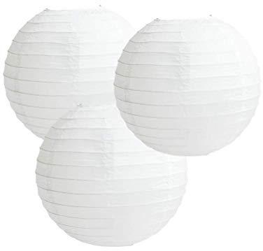 Papierlaternen, gemischte Farben, 3er-Pack, runde Papierlaternen, Lampenschirm, Party-Dekoration (ganz weiß, 15 cm)