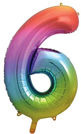 Unique Party Supplies 56806 Riesenzahl 6 Luftballon - 86 cm - Regenbogenfarben, Rainbow
