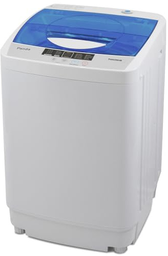 Panda 1.34 Cu.ft Portable Washing Machine, Fully Automatic Laundry Washer with Built-in Drain Pump, Top Load Clothes Washer 10 LBS Load Volume for Apartment and Household, Blue Transparent Lid