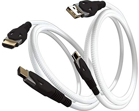 Gioteck Viper Pack - Cable Gaming HDMI PS5/Xbox Series x Premium 2.1 8K et USB C Charge Rapide, Cable Nylon de 3 mètres Connecteurs 24K - Haute Qualité - Compatible PS4/PS5/Xbox One/Series/PC - Blanc