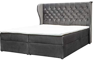 MOEBLO Boxspringbett mit Bettkasten 180x200 in Stoff und 5cm Topper - Bonell-Federkernmatratze | H2/H3 Härtegrad - Viktoria (Schwarz, 180x200)