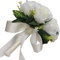 Hochzeitsstrauß, handgefertigt, für Hochzeit, Braut, Brautjungfer, künstlicher Rosenstrauß mit Kristallperlen, Satinband, Kirche, Verlobung, Valentinstag, Party, Heimdekoration, Weiß (8 Knospen)