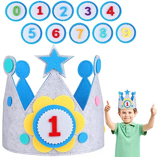 JOYUE Geburtstagskrone für Kinder, Geburtstagskrone Musselin mit Auswechselbaren Zahlen von 0-9, Wendbare Krone Kindergeburtstag für Jungen & Mädchen Geburtstag Party Supplies (Blau)