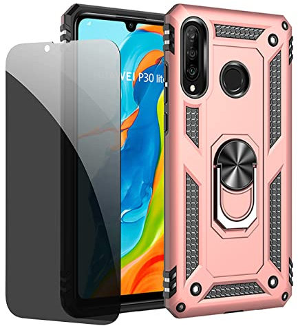 JOYTAG Schutzhülle kompatibel mit Huawei P30, Roségold, mit Displayschutzfolie aus Sichtglas, Anti-Spy
