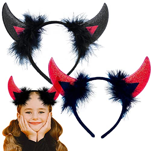 XINCHEN Teufelshörner 2 Teufel Ohren Haarband Mardi Gras Headwear Karneval Stirnband Halloween Party Haarschmuck Masquerade Party Foto Requisiten Haarreife