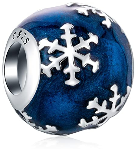 Winter Schneeflocke mit blauer Emaille Weihnachts Charms, passend für Pandora Weihnachten Armband, 925 Sterling Silber Christmas Snowflake Perlen, Geschenke für Eltern/Enkelin/Schwiegermutter