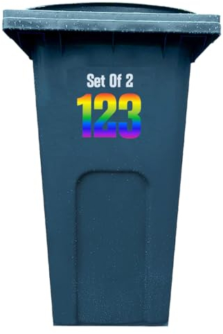 Personalised Wheelie Bin Numbers 1-999 * 2 SETS* Waterproof Vinyl Stickers - (Rainbow)