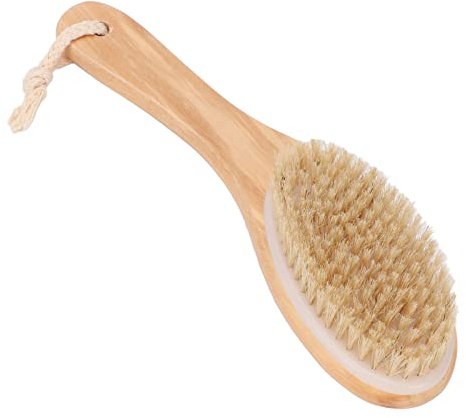 Torrborstande Kroppsborste, Torr Kroppsborste med Naturligt Borst och Konturerat Trähandtag Exfolieringsborste Exfolierande Kroppsskrubber för Lymfdränering, Exfoliera Hud, Minska Celluliter
