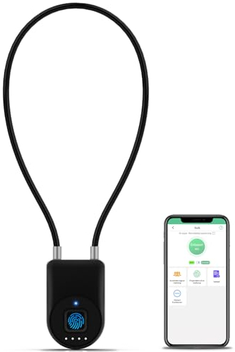 Dhiedas Fingerprint Cable Lock, 6 Long Cable Smart Padlock with Fingerprint Bluetooth APP, Keyless Biometric Waterproof Outdoor Gate Lock for Refrigerator French Door Fence Backyard Pantry