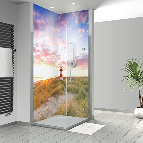 WANDFREUDE individuelle Duschrückwand Aluverbundplatte auf Maß (2 Stück - Magischer Leuchtturm - Premium Brillant Lack) – Dusche Wandverkleidung Duschwandverkleidung Duschrückwände