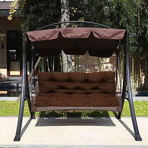 NENIUX Water-Resistant Garden Canopy Swing Bench Cushions with Straps for Outdoor Patio Furniture Hammock, 2-3 Seater Washable Replacement Bench Pads with Backrest,150 * 100 * 10cm,Brown